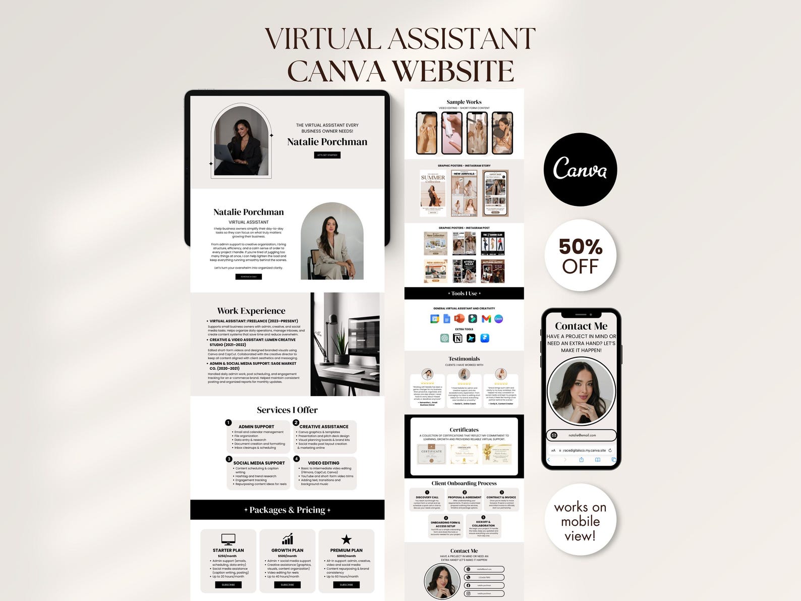 Dark Minimal Virtual Assistant Portfolio Canva Website Template Canva ...