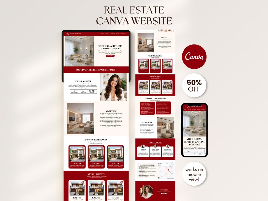 Red Real Estate Canva Website Template Modern Agent Landing Page ...