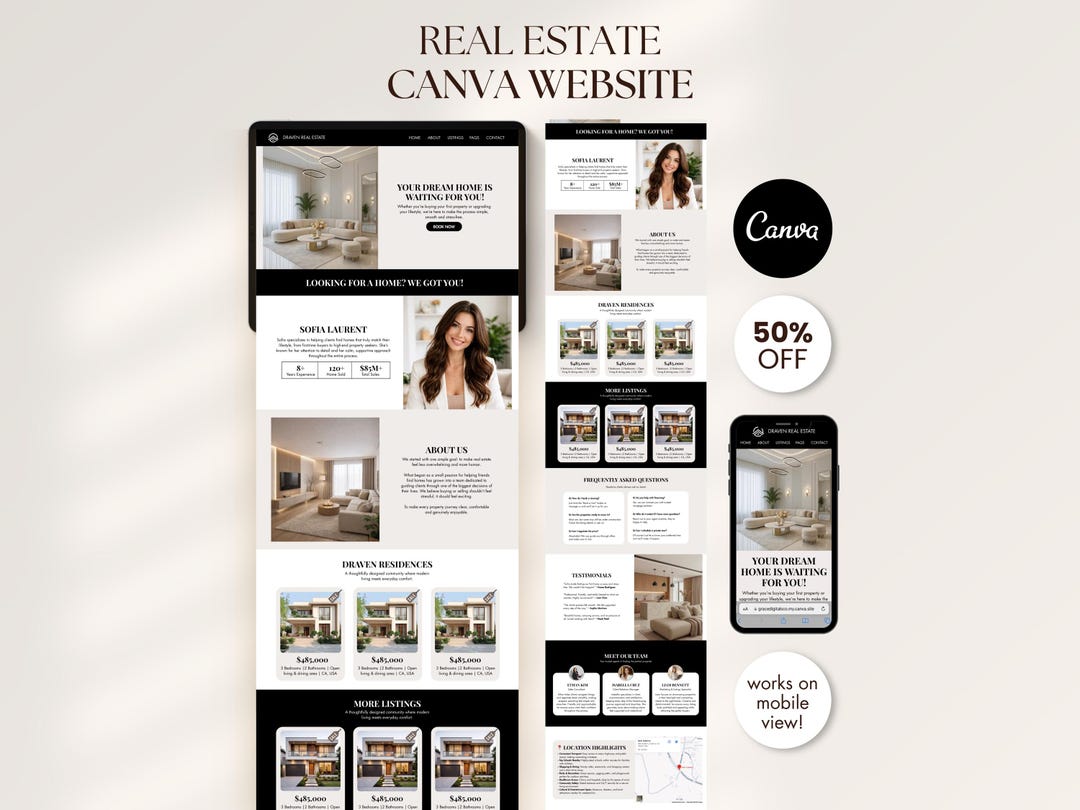 Dark Minimal Real Estate Canva Website Template Modern Agent Landing ...