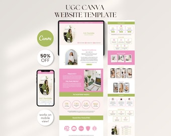 Pink and Green UGC Portfolio Canva Website Template for Content Creators Social Media Kit Landing Page UGC Creator Portfolio Template