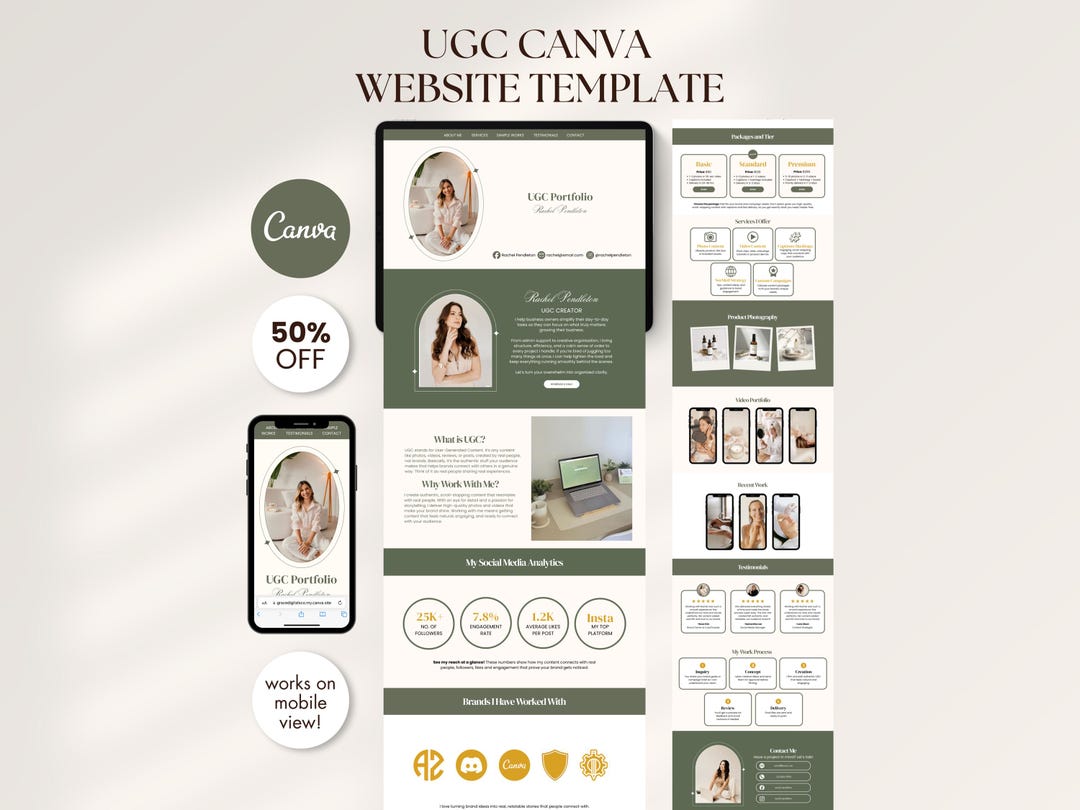 Green UGC Portfolio Canva Website Template for Content Creators Social ...