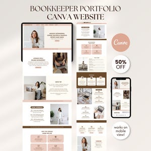 Boho Bookkeeping Portfolio Canva Website Template Virtual Assistant Landing Page Accountant Website Editable Freelancer Portfolio