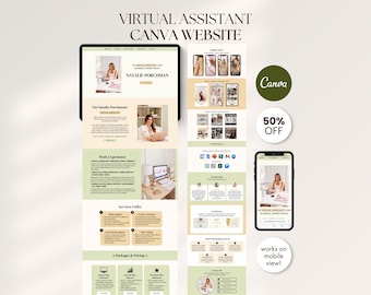 Green Virtual Assistant Portfolio Canva Website Template Canva Presentation Editable Portfolio Website Done For You VA Landing Page