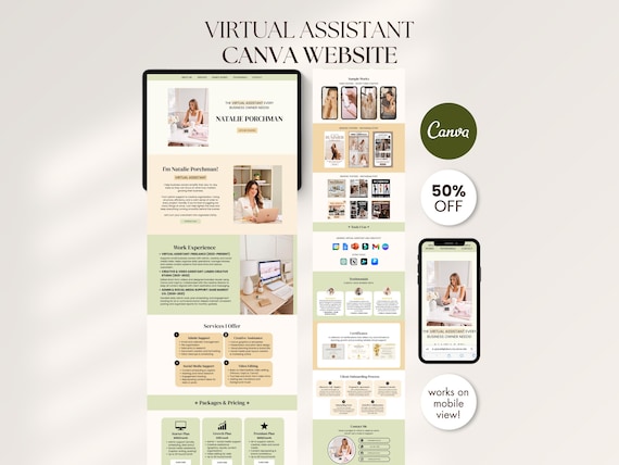 Green Virtual Assistant Portfolio Canva Website Template Canva Presentation Editable Portfolio Website Done For You VA Landing Page