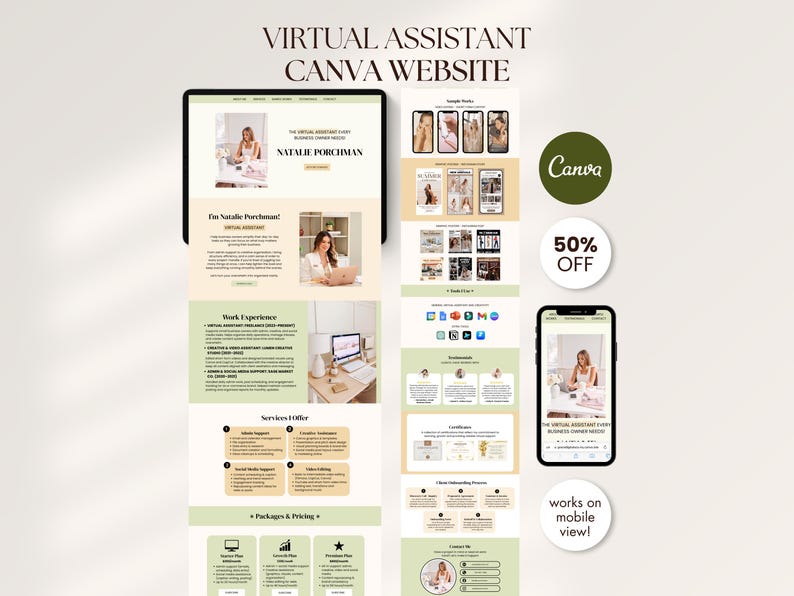 Green Virtual Assistant Portfolio Canva Website Template Canva ...
