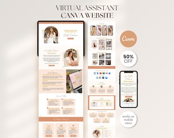 Plantilla de sitio web de Canva para portafolio de asistente virtual bohemio, presentación de Canva, sitio web de portafolio editable, página de destino de asistente virtual lista para usar