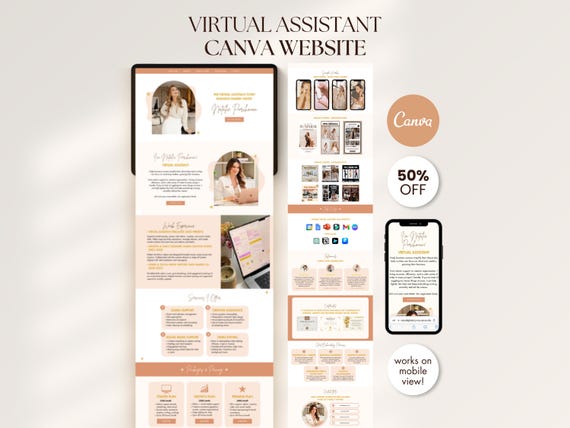 Boho Virtual Assistant Portfolio Canva Website Template Canva Presentation Editable Portfolio Website Done For You VA Landing Page