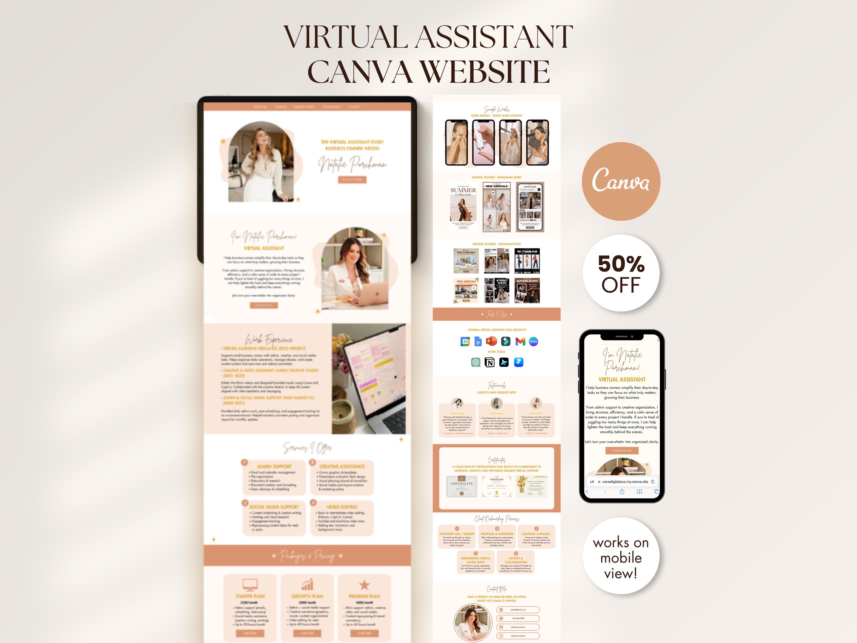 Boho Virtual Assistant Portfolio Canva Website Template Canva ...