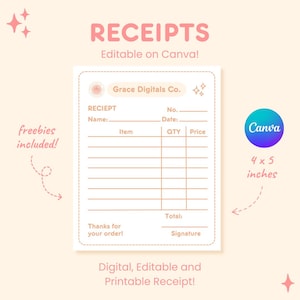 Digital Receipt Canva Template Editable Aesthetic Small Business Receipt Paper Customer Packaging Invoice Printable Custom Template