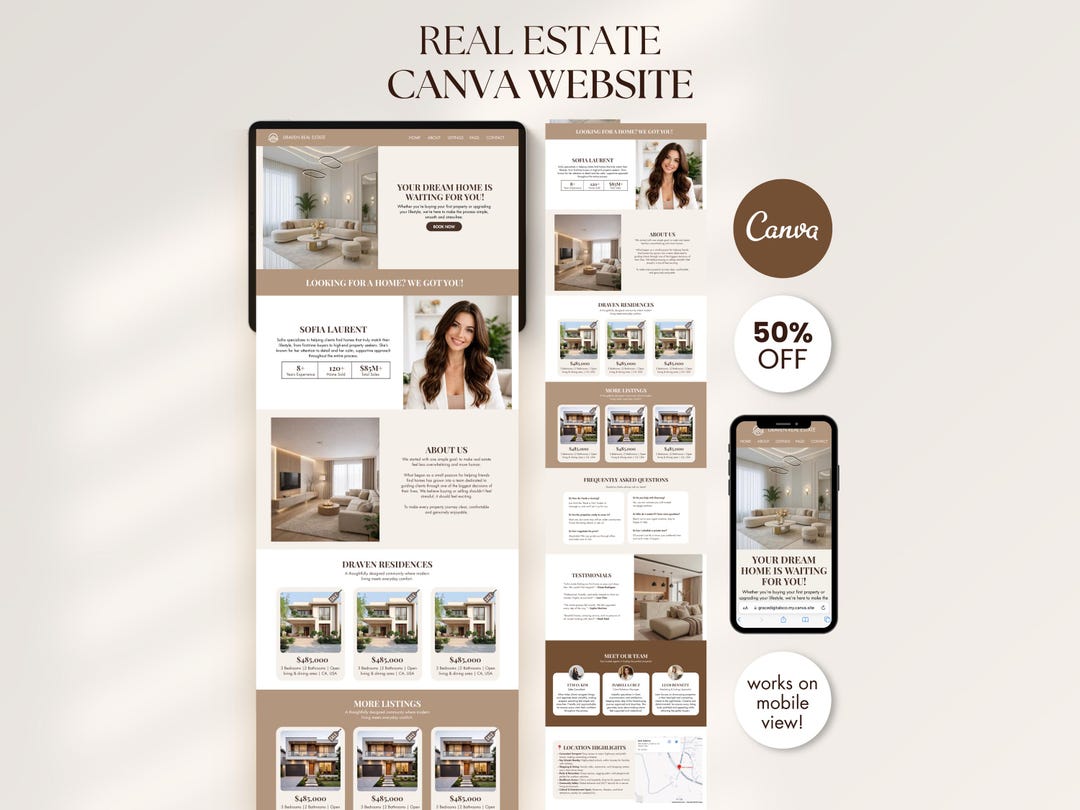 Brown Real Estate Canva Website Template Modern Agent Landing Page ...