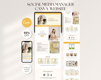 Editable Yellow Social Media Manager Portfolio Canva Template for Content Creators SMM Website Landing Page Digital Download