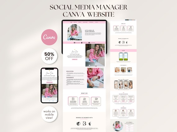 Editable Coquette Social Media Manager Portfolio Canva Template for Content Creators SMM Website Landing Page Digital Download