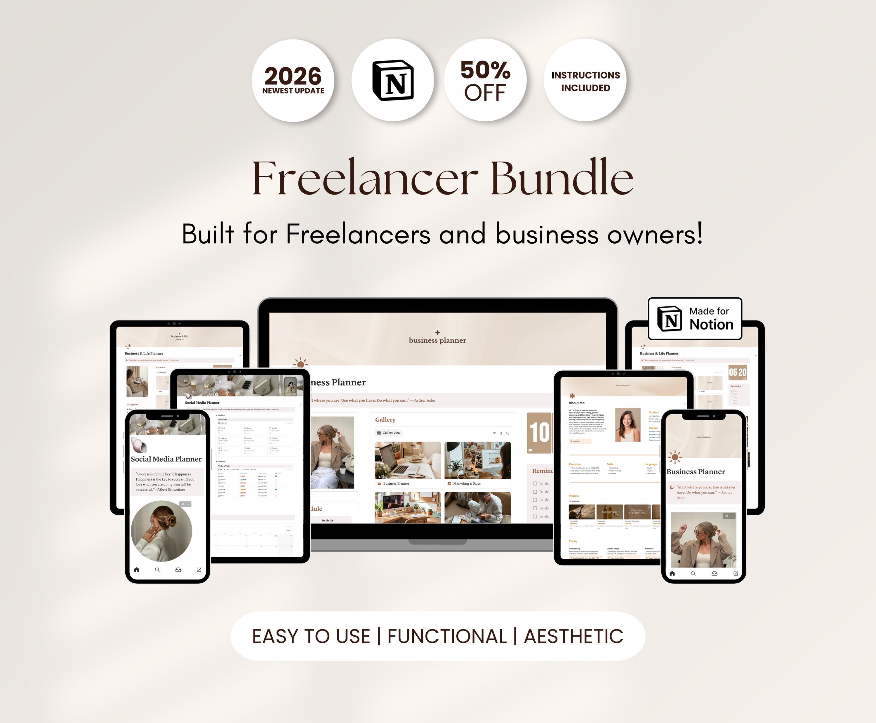 Freelancer Notion Template Bundle: Project Management, Social Media ...