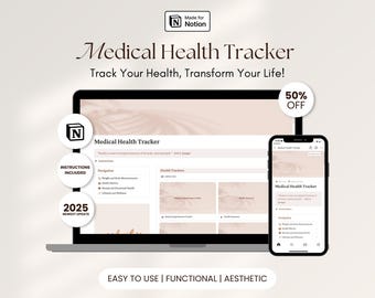 Modelo de Planilha de Acompanhamento de Saúde Médica | Planejador de Saúde para TDAH | Registro de Sintomas | Diário de Bem-Estar | Diário Médico Digital | Painel de Controle de Saúde