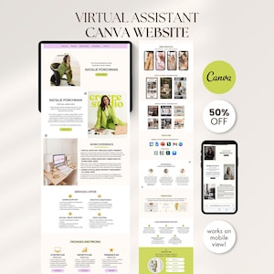 Purple Green Virtual Assistant Portfolio Canva Website Template Canva Presentation Editable Portfolio Website Done For You VA Landing Page