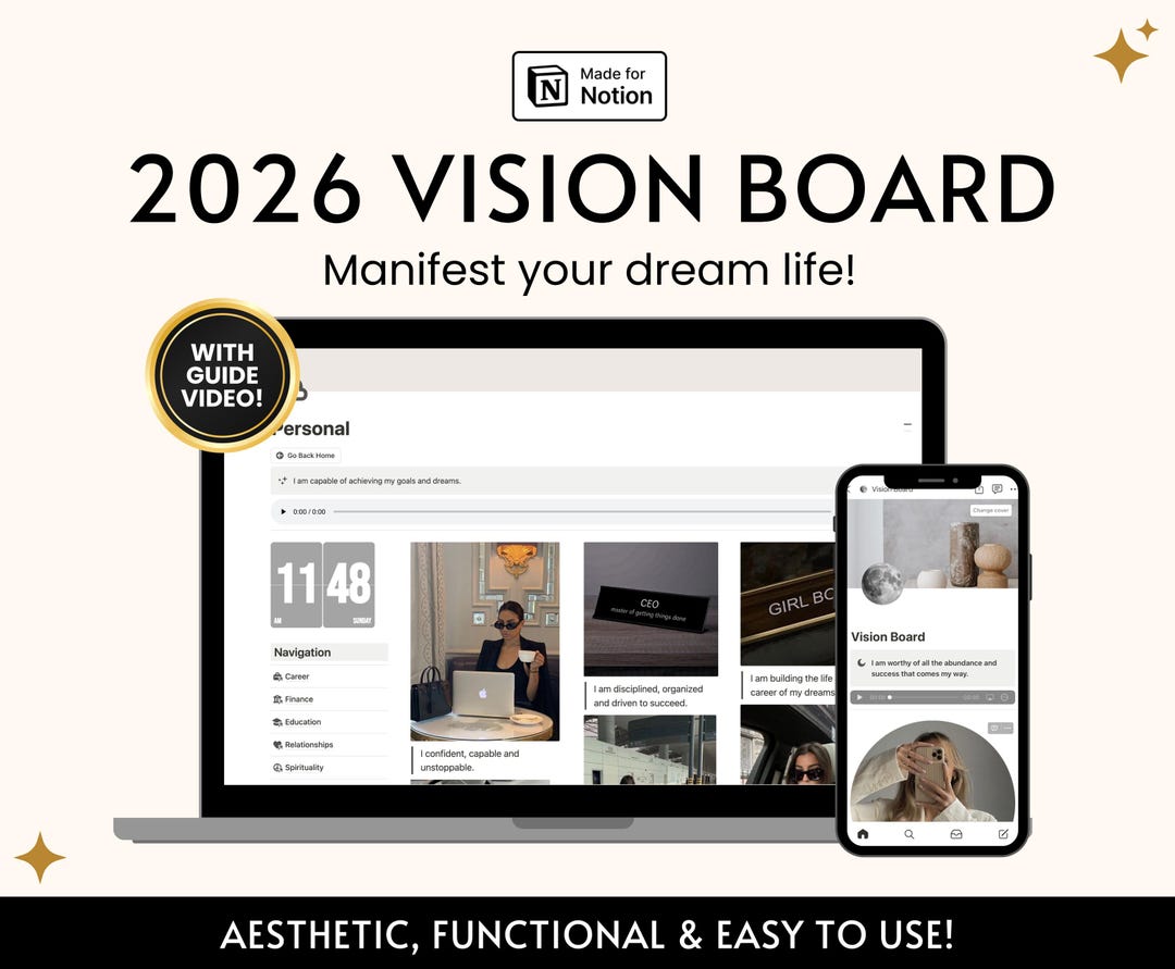 2026 Vision Board Manifestation Notion Template Aesthetic Inspiration ...