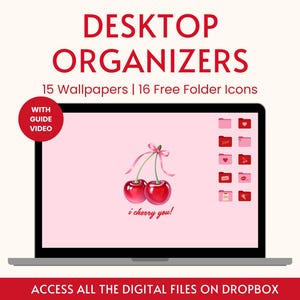 Organizador de escritorio Fondo de pantalla Lindo ícono de carpeta Estético Lindo fondo de pantalla para computadora portátil Iconos de San Valentín Conjunto de escritorio Fondo de pantalla Estético Pantalla de inicio