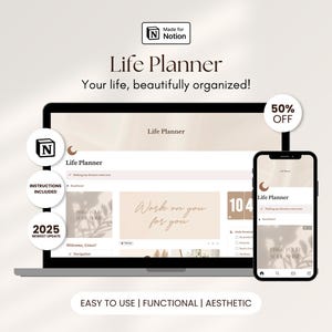 Notion Template All in One Life Planner Aesthetic Notion Dashboard Simple Notion ADHD Personal Planner for Daily Notion Tasks and Goals