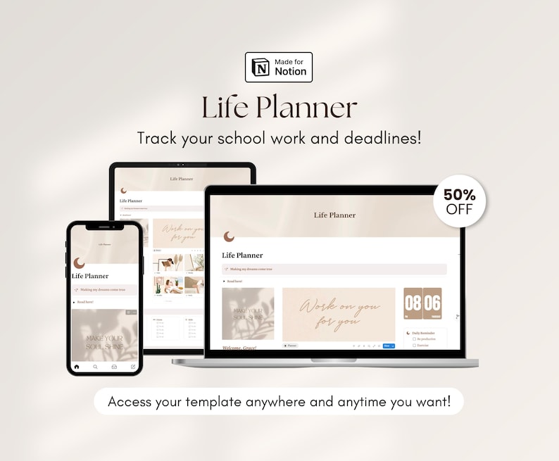 Notion Template All in One Life Planner Aesthetic Notion Dashboard ...