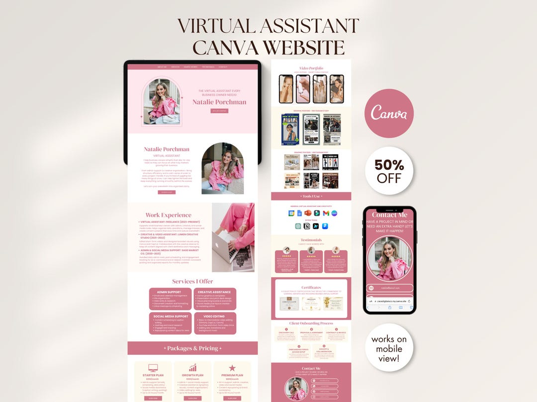 Pink Virtual Assistant Portfolio Canva Website Template Canva ...