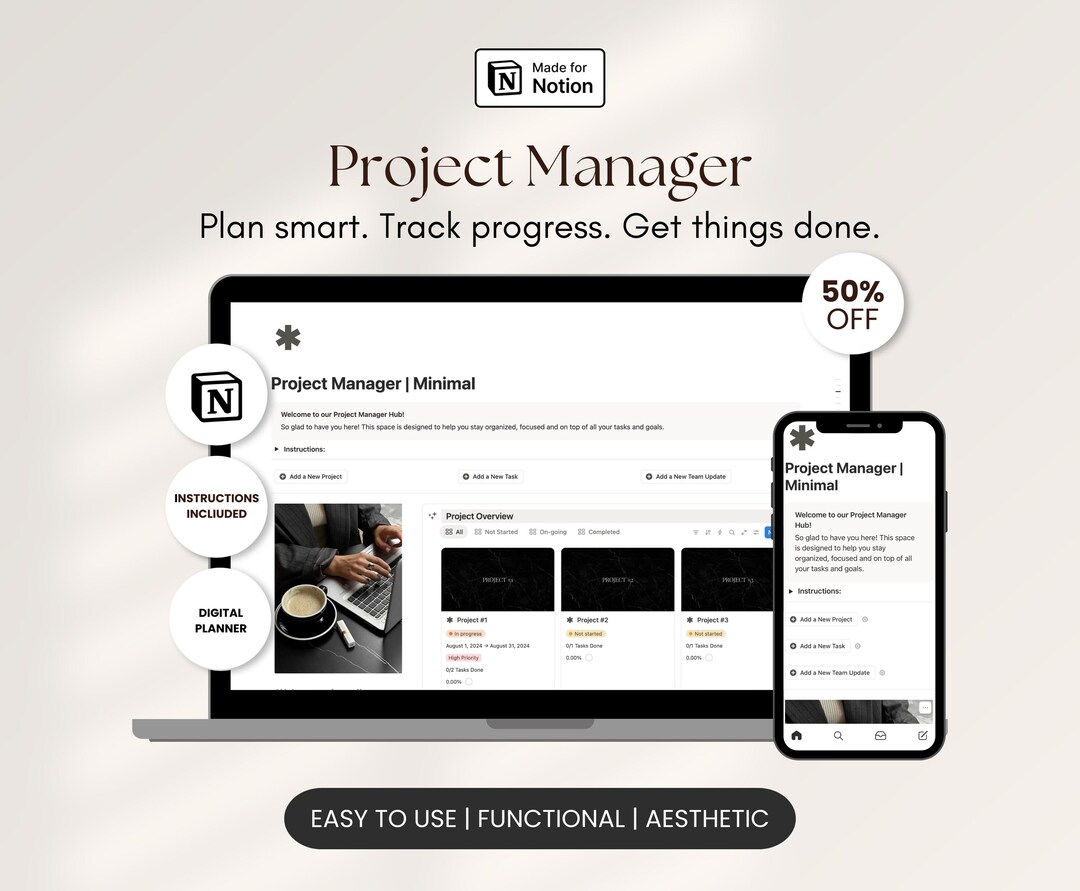 Minimal Project Management Notion Template for Teams Task Tracker Work ...