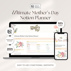 Ultimative Mom Notion Dashboard PLR ästhetische Vorlage für Moms Master Resell Rechte Muttertag Planer Notion Vorlage ADHD Notion Vorlage
