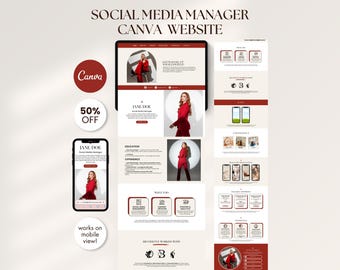 Editable Cherry Red Social Media Manager Portfolio Canva Template for Content Creators SMM Website Landing Page Digital Download