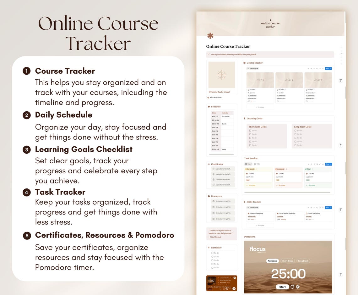 Notion Template Online Course Planner Learning Tracker Course Notes ...