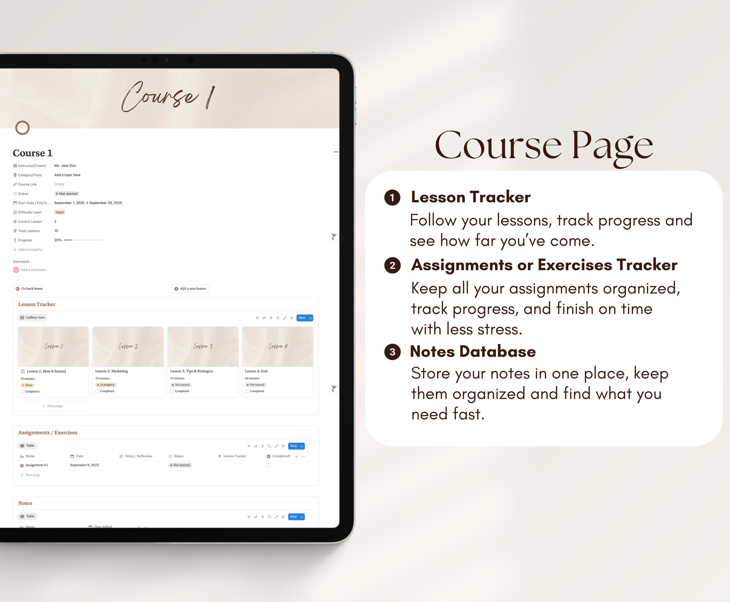Notion Template Online Course Planner Learning Tracker Course Notes ...