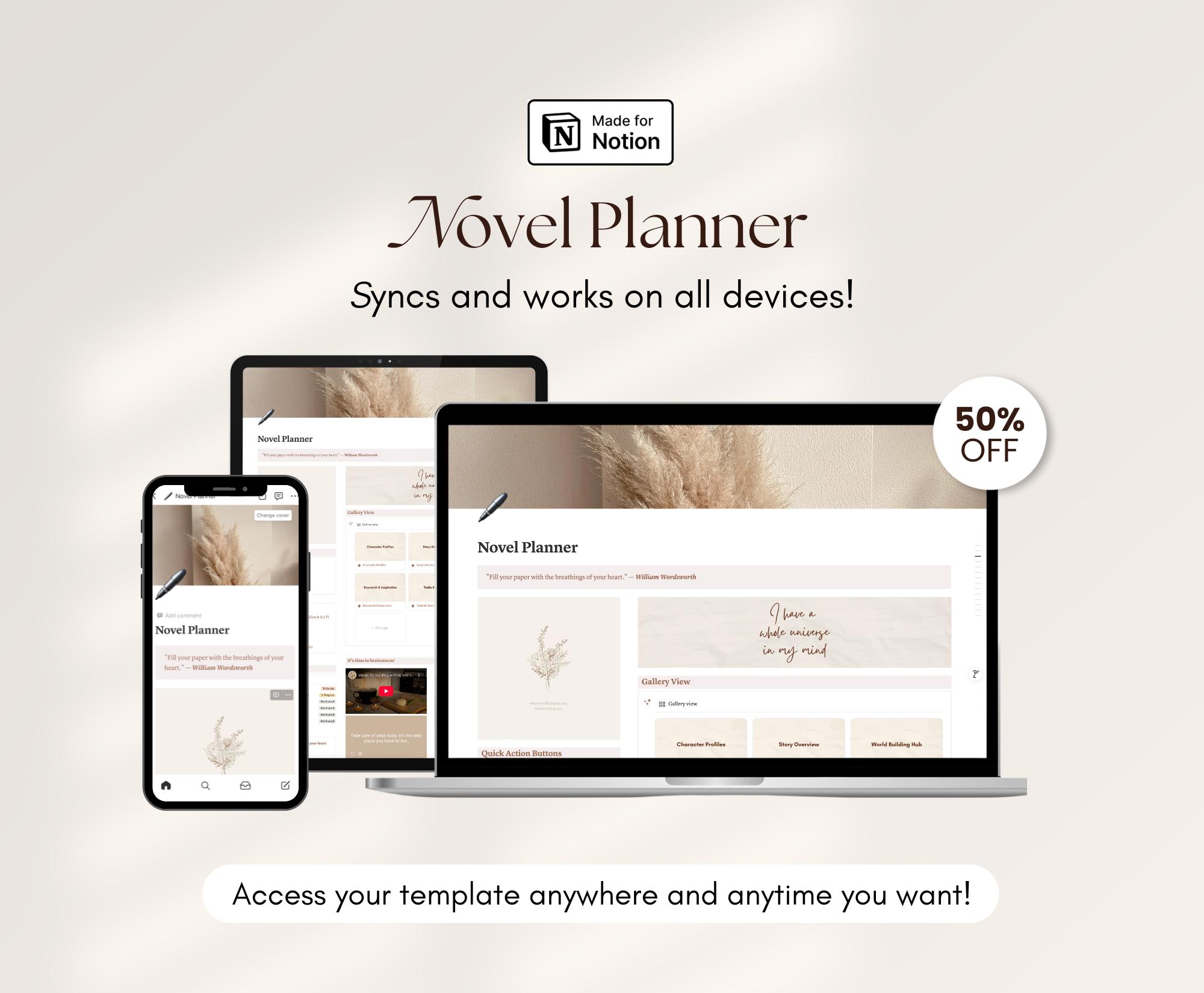 Notion Novel Planner Template for Writers Character Profiles ...