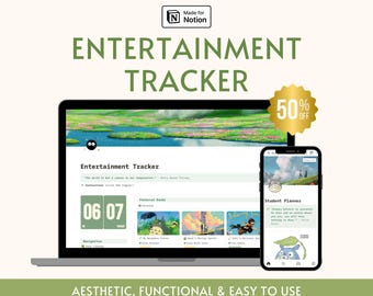 Estetisk underhållningsspårare Notion Dashboard Studio Ghibli-filmer Digital bokhylla Serier Filmspårning Personligt bibliotek Medieplanerare