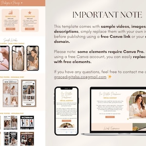 Puede incluir: Una plantilla de marketing digital con un fondo beige claro. La imagen incluye maquetas de tel&eacute;fonos y un port&aacute;til que muestra dise&ntilde;os de sitios web, junto con carteles gr&aacute;ficos. El texto incluye "Important Note" y "Summer Collection".