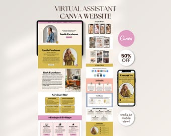 Retro Virtual Assistant Portfolio Canva Website Template Canva Presentation Editable Portfolio Website Done For You VA Landing Page