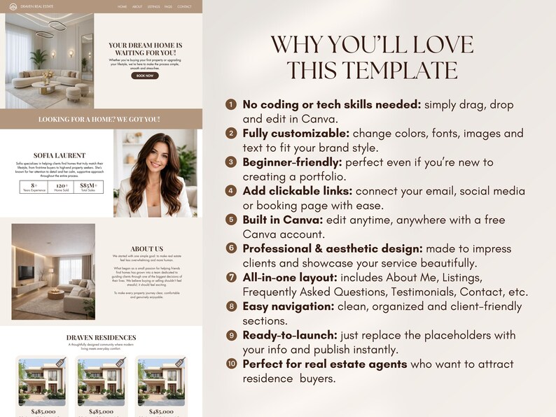 Brown Real Estate Canva Website Template Modern Agent Landing Page ...