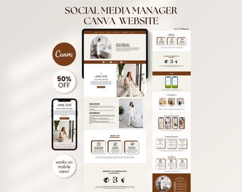 Editable Boho Social Media Manager Portfolio Canva Template for Content Creators SMM Website Landing Page Digital Download
