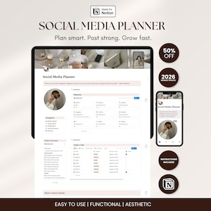 Aesthetic Notion Social Media Planner for Content Creators and Online Business Owners Content Marketing Calendar for Social Media Managers