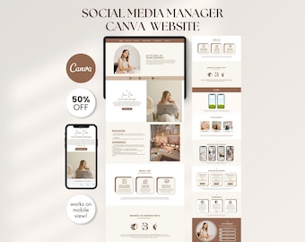 Editable Brown Social Media Manager Portfolio Canva Template for Content Creators SMM Website Landing Page Digital Download