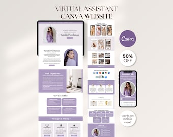 Editable Purple Social Media Manager Portfolio Canva Template for Content Creators SMM Website Landing Page Digital Download