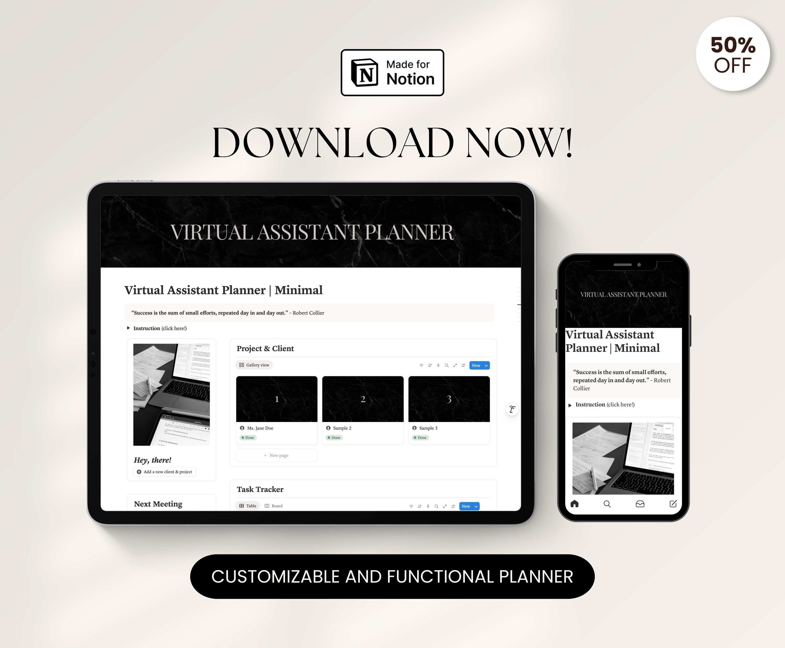 Minimal Virtual Assistant Notion Dashboard Template VA Client ...