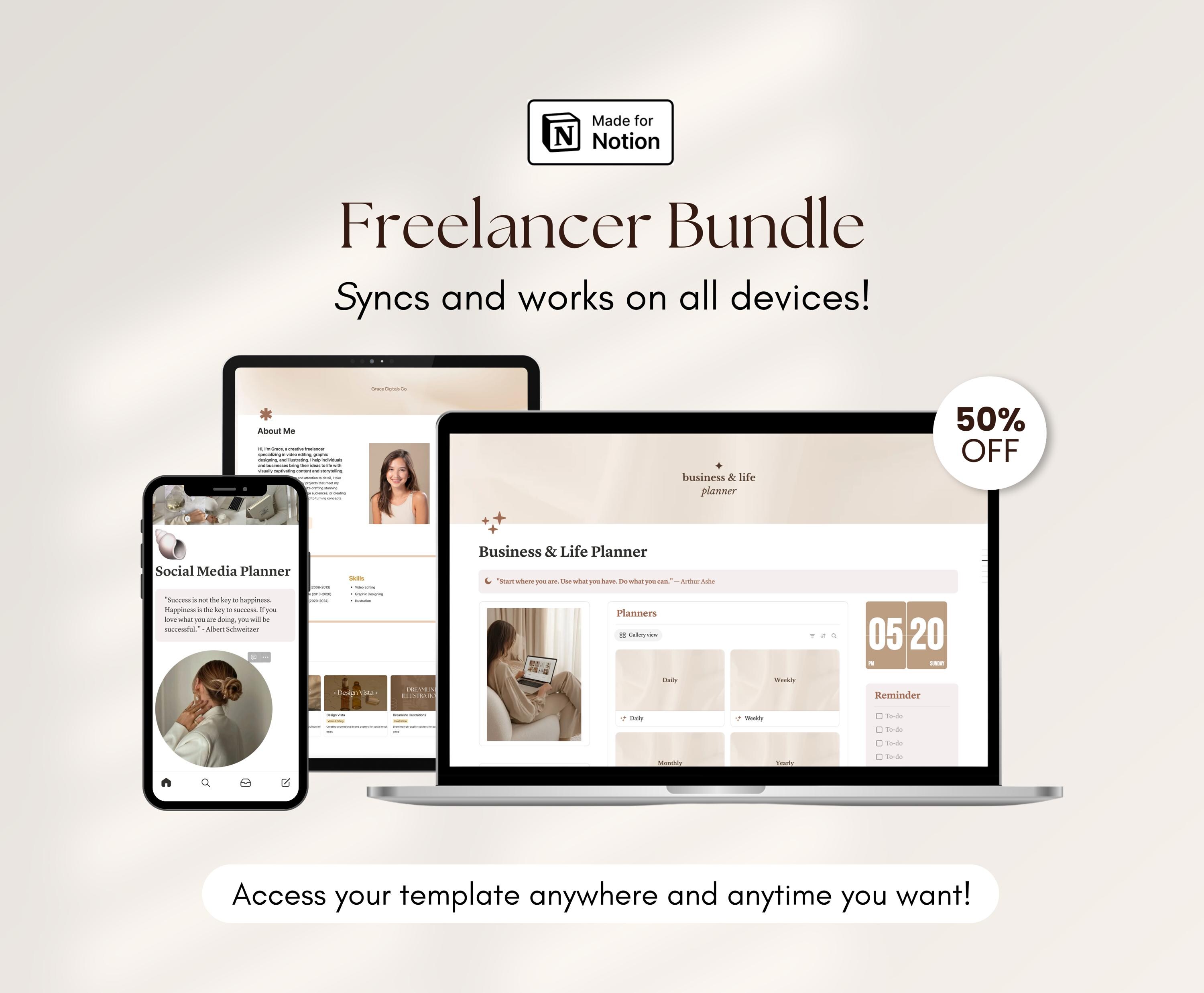 Freelancer Notion Template Bundle: Project Management, Social Media ...