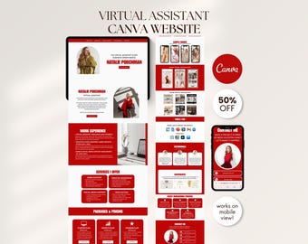 Rode virtuele assistent Portfolio Canva-websitesjabloon Canva-presentatie Bewerkbare portfoliowebsite Done For You VA-bestemmingspagina