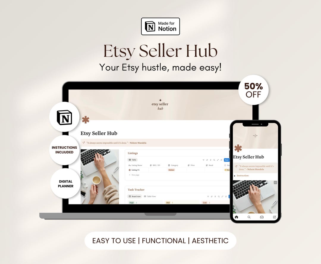 Etsy Seller Hub Notion Template Digital Shop Planner Small Business ...