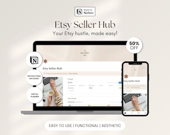 Etsy Seller Hub Notion Template Digital Shop Planner Small Business Organizer for Product Listings Sales Tracker Finance Tools & Branding