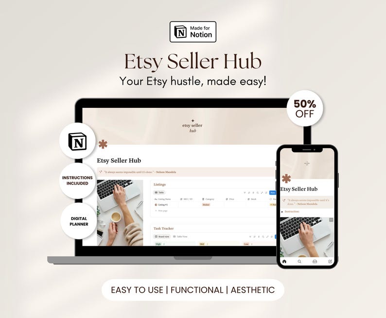 Etsy Seller Hub Notion Template Digital Shop Planner Small Business ...