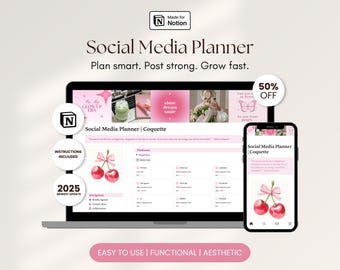 Aesthetic Social Media Planner Notion Template for Digital Content Creators and Social Media Managers Content Calendar for Marketing