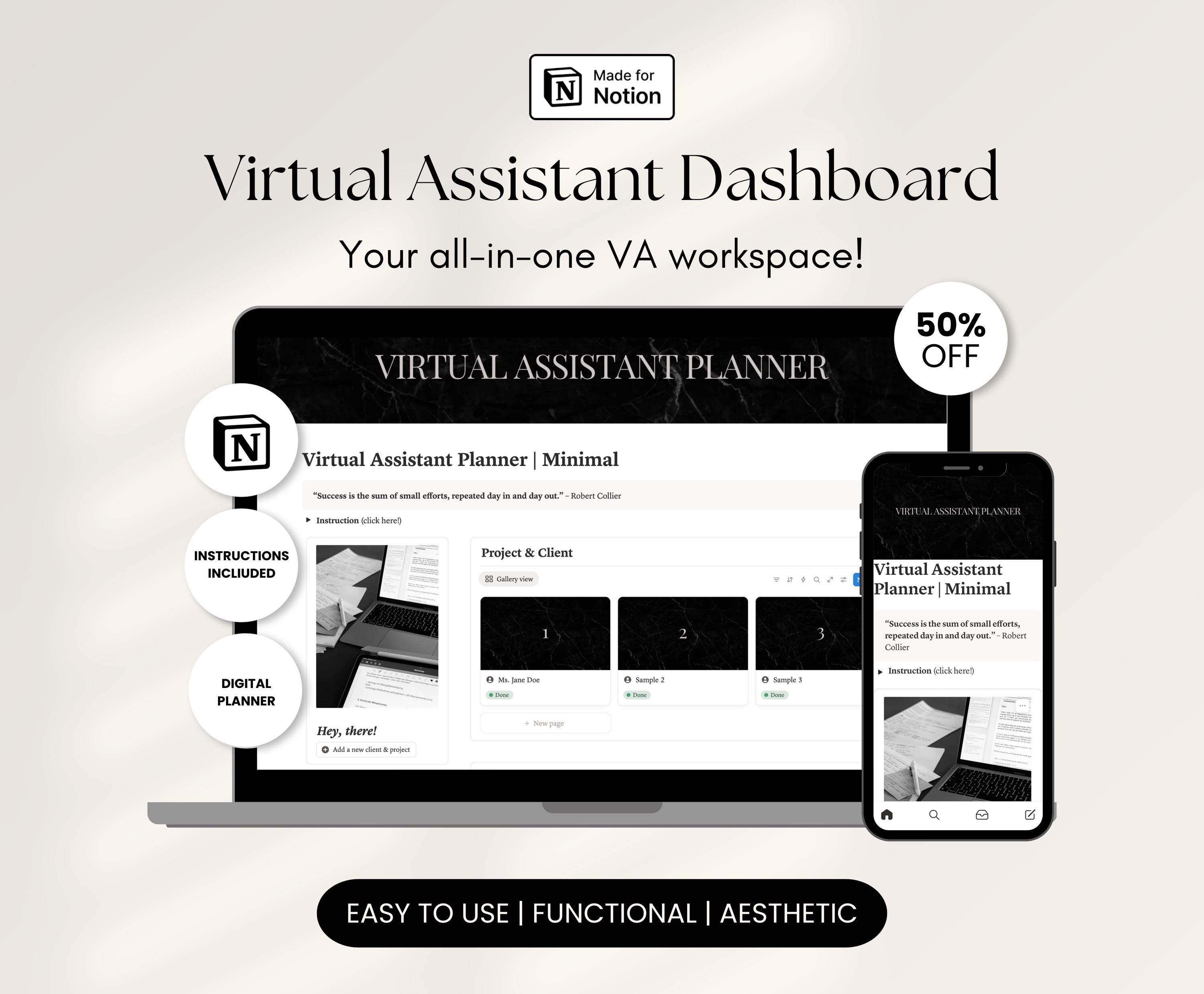 Minimal Virtual Assistant Notion Dashboard Template VA Client ...
