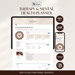 Mental Health Notion Planner with Wellness Dashboard Digital Therapy Template and Client Tracker for Therapists and Anxious Minds