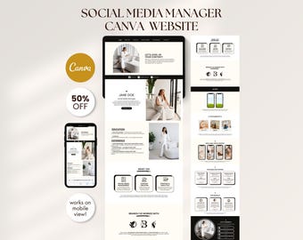 Editable Minimal Social Media Manager Portfolio Canva Template for Content Creators SMM Website Landing Page Digital Download