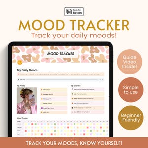 Aesthetic Daily Mood Tracker Notion Personal Dashboard ADHD Minimal Mental Health Notion Template Mood Tracker in Pixels Emotion Tracker