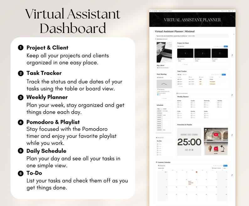 Minimal Virtual Assistant Notion Dashboard Template VA Client ...